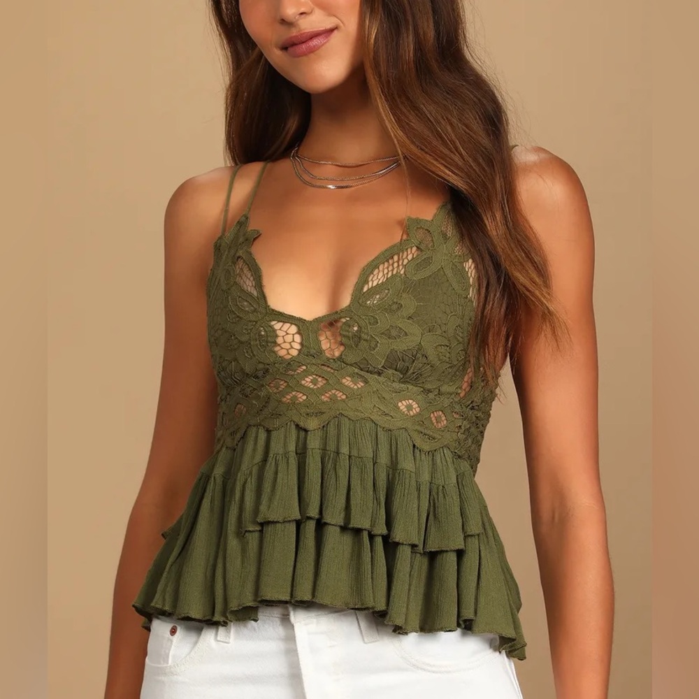 🌻🚨🆕FREE PEOPLE🚨 ADELLA CAMI TANK-Olive Sparrow Color-Sizes Small & Medium - Picture 6 of 15